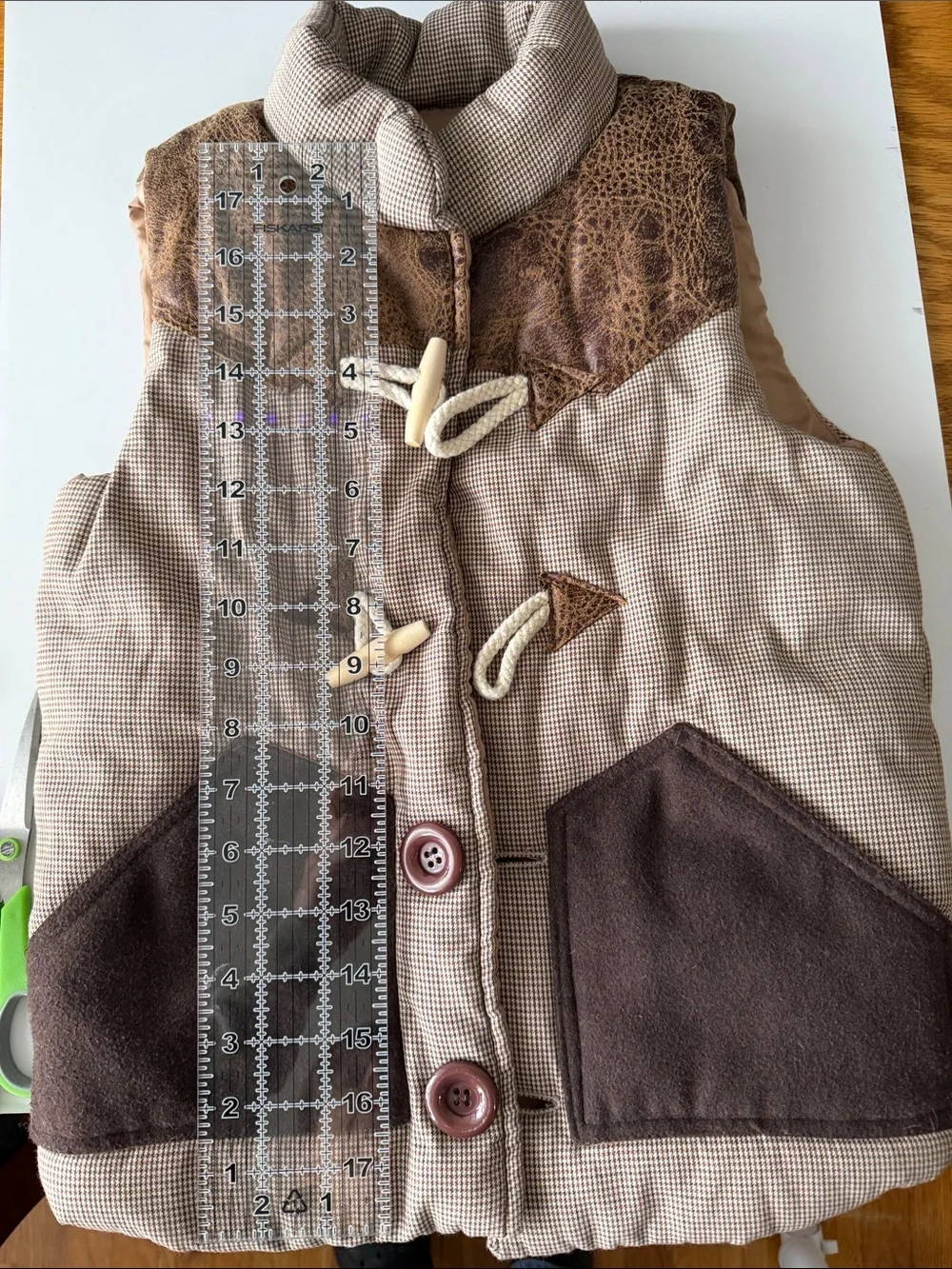 Zara Kids Vintage Western Toggle Puffer Vest - Houndstooth & Faux Leather